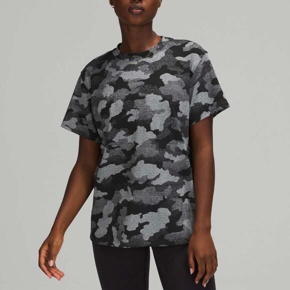 LULULEMON All Yours Short Sleeve Training Tee Womens 8 Black Gray Camo Print - Picture 1 of 16